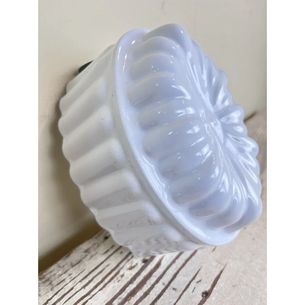 Vintage Dutch White Enamelware Jello Pudding Mold W/ Hanger Cottage Kitchen Home
